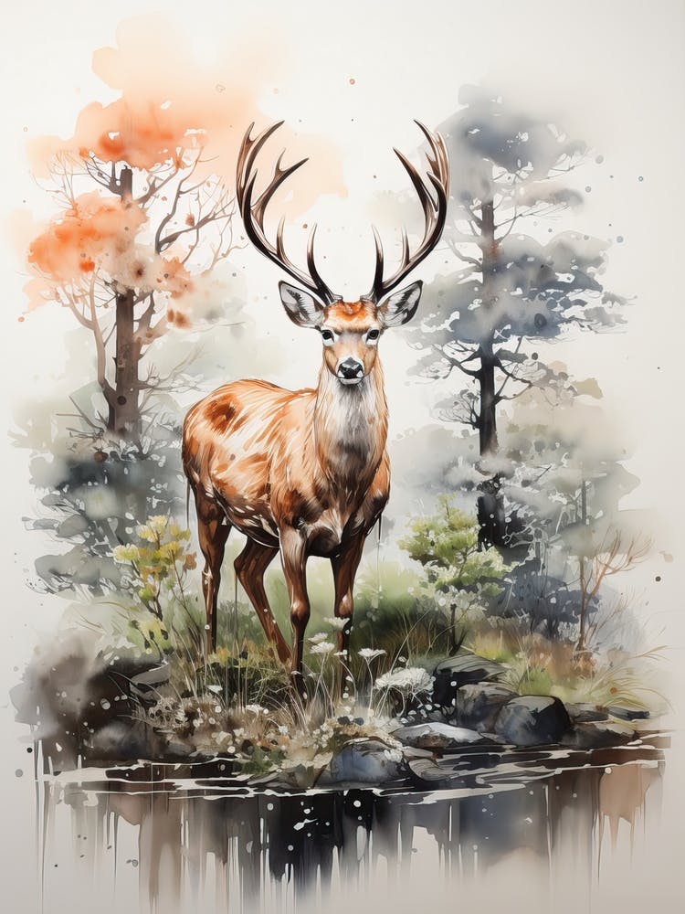 A Deer, Japanese Brush Painting, Ukiyo E, Minimal 2