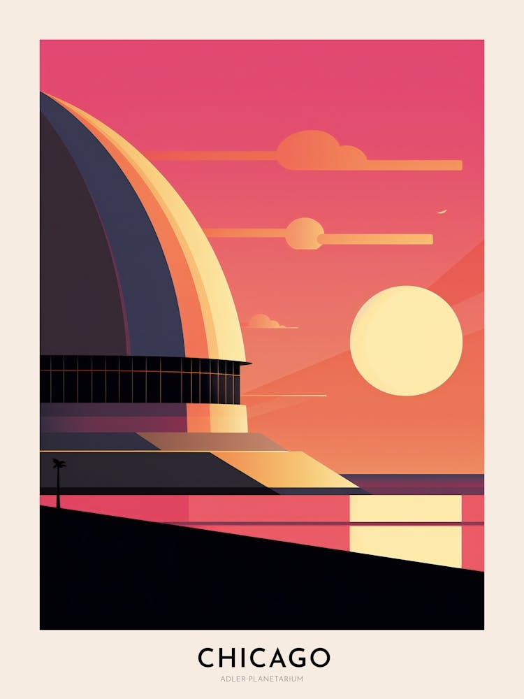 Adler Planetarium Chicago Colourful Travel Poster