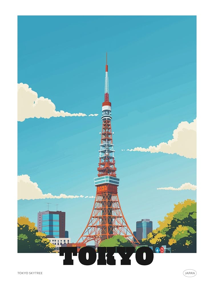 Tokyo Tower 2 Colourful Illustration Poster