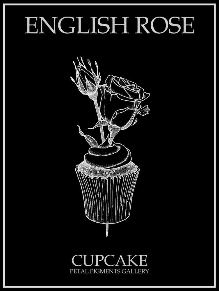 English Rose Cupcake Line Drawing 3 Poster Inverted