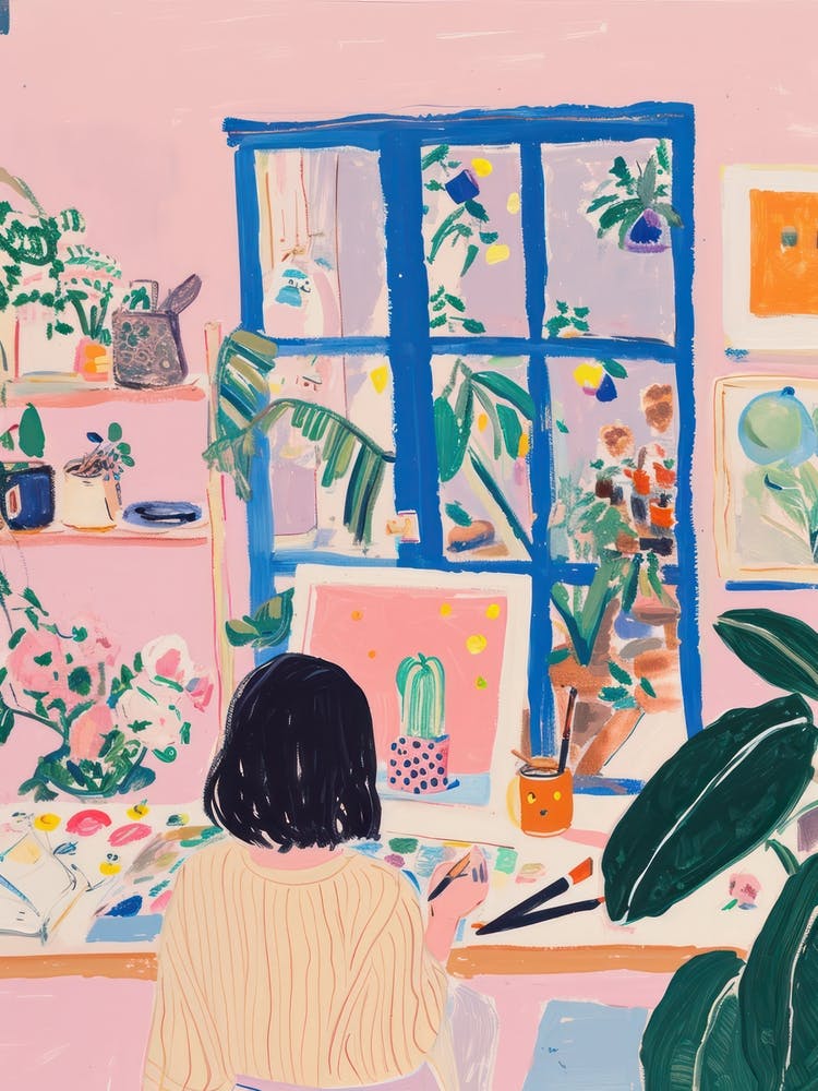 Girl Artist Studio Lo Fi Kawaii Illustration 2