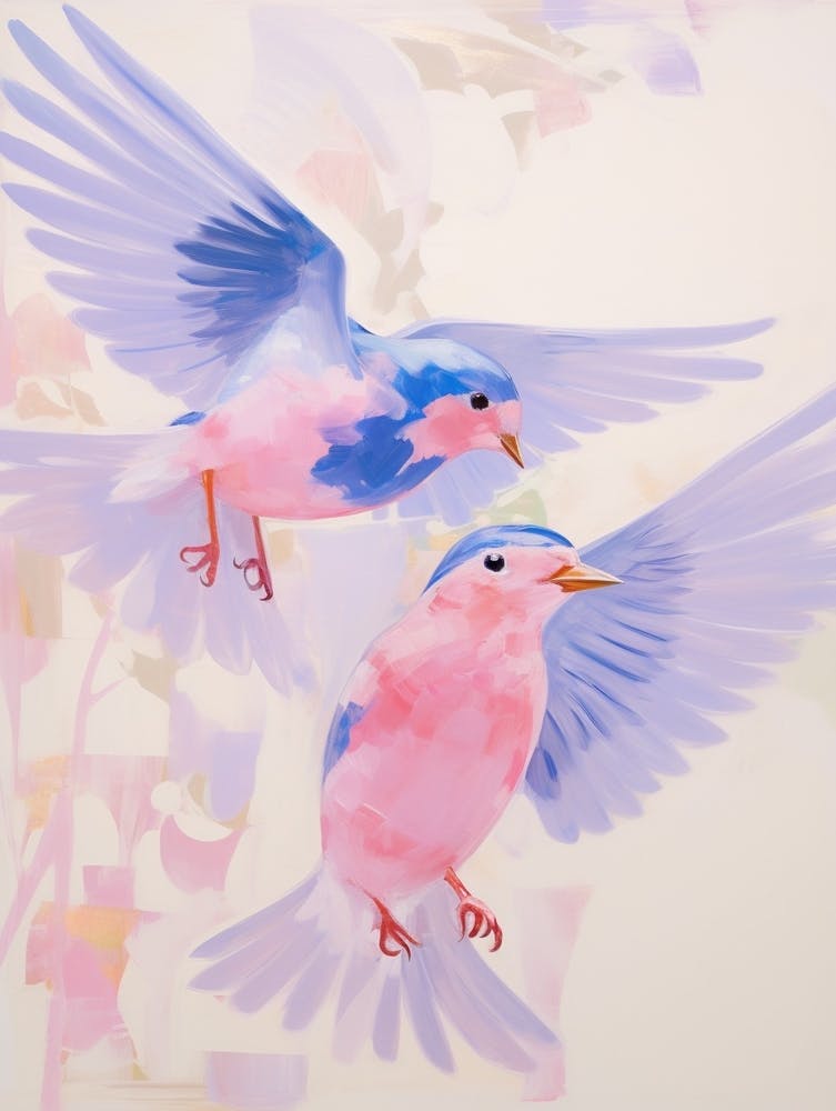 Pink Ethereal Bird Painting Eastern Bluebird 1
