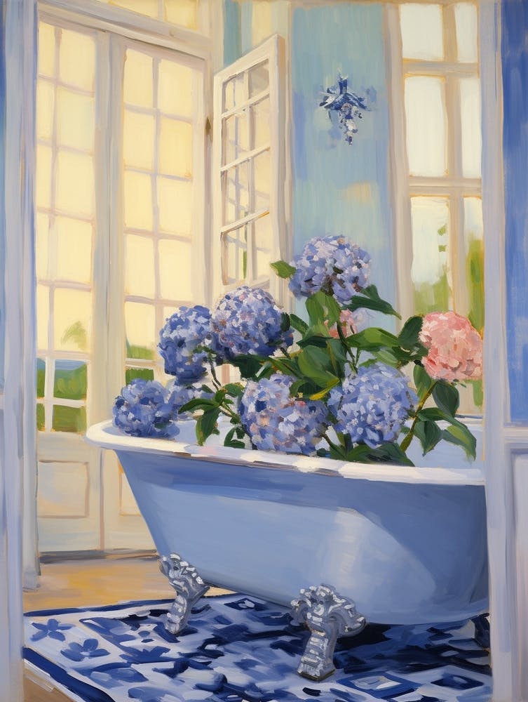 A Bathtube Full Hydrangea In A Bathroom 3