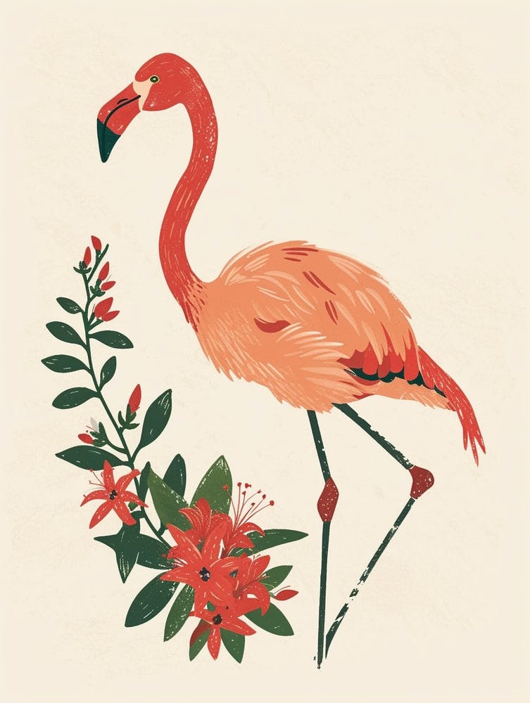 Jamess Flamingo And Bougainvillea Minimalist Illustration 4