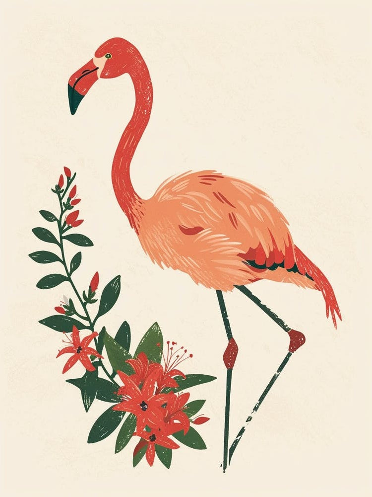 Jamess Flamingo And Bougainvillea Minimalist Illustration 4