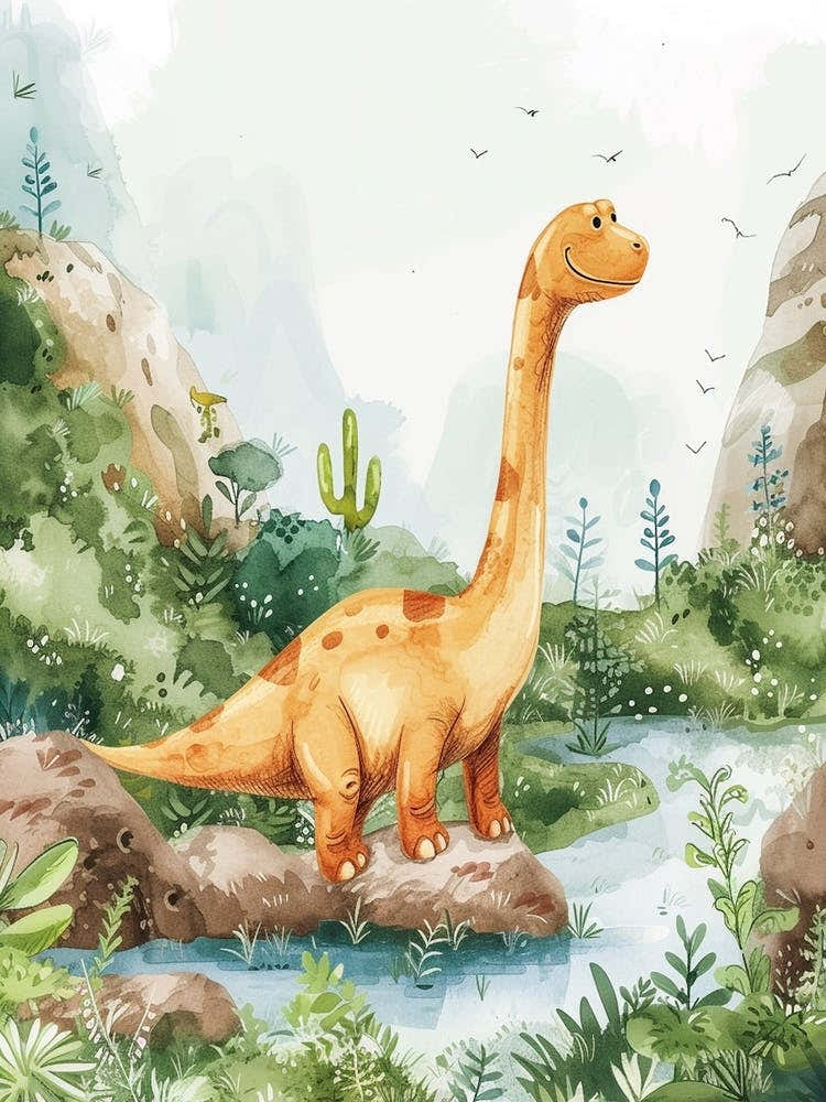Cute Watercolour Of A Camarasaurus Dinosaur 3