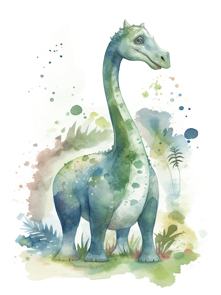 Brachiosaurus Cute Dinosaur Watercolour 1