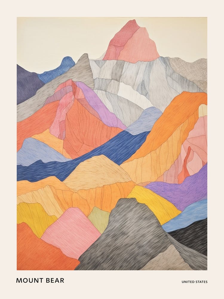Mount Bear United States Colourful Mountain Illustration Poster