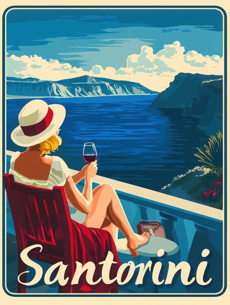 Aihrgdesign A Mid Century Modern Travel Poster For Santorini 1