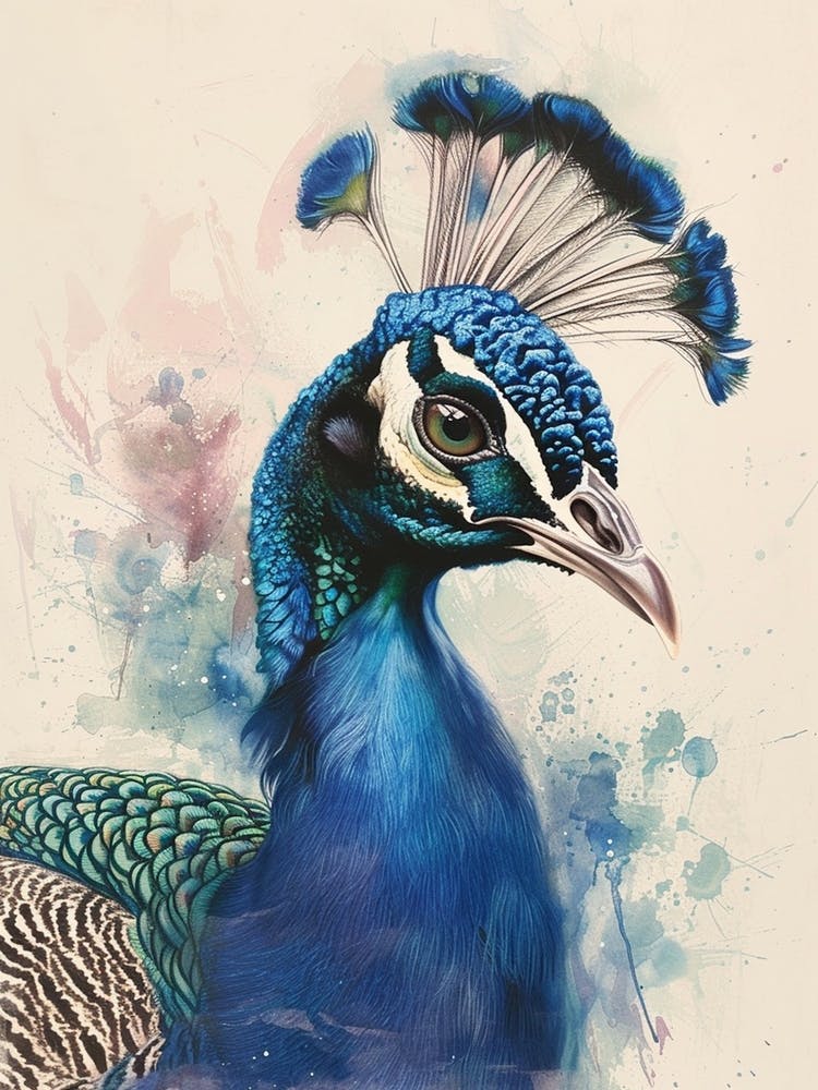 Watercolour Peacock Portrait