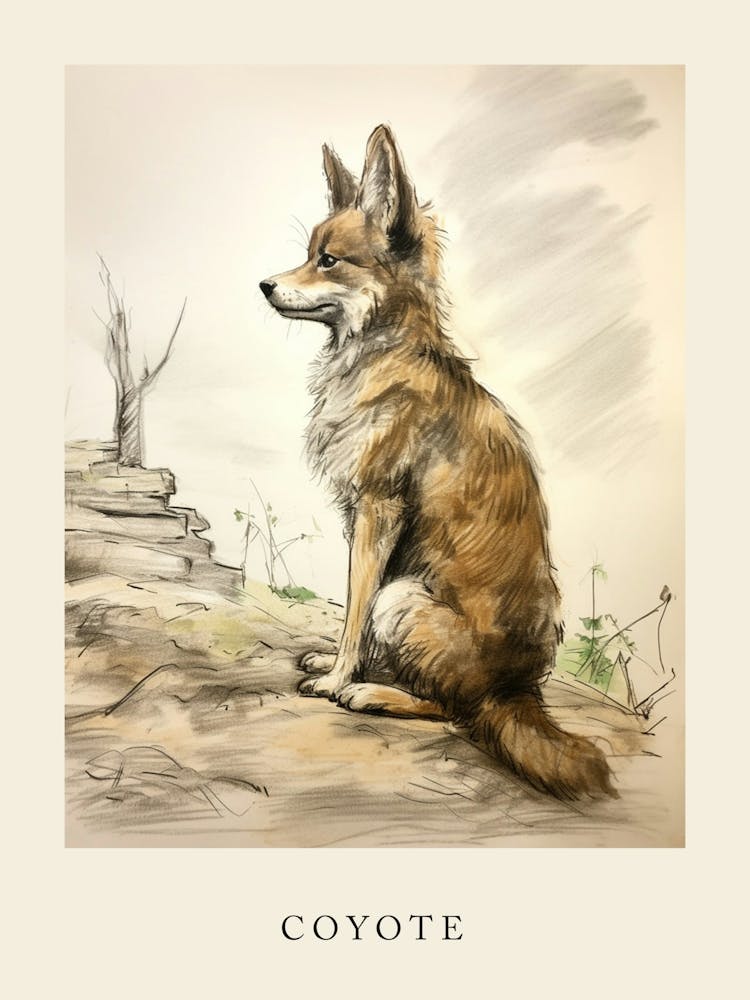 Aquarelle Animale Coyote Inspirée de Beatrix Potter 2