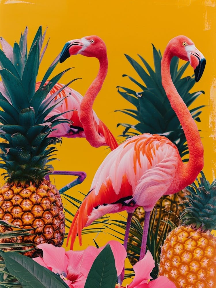 Flamant Rose & Ananas Rétro Inspiré Polaroid 3