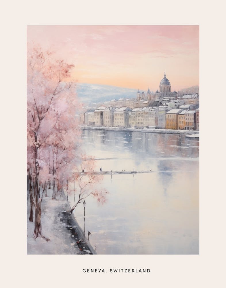 Dreamy Winter Painting Poster Geneva Switzerland 1