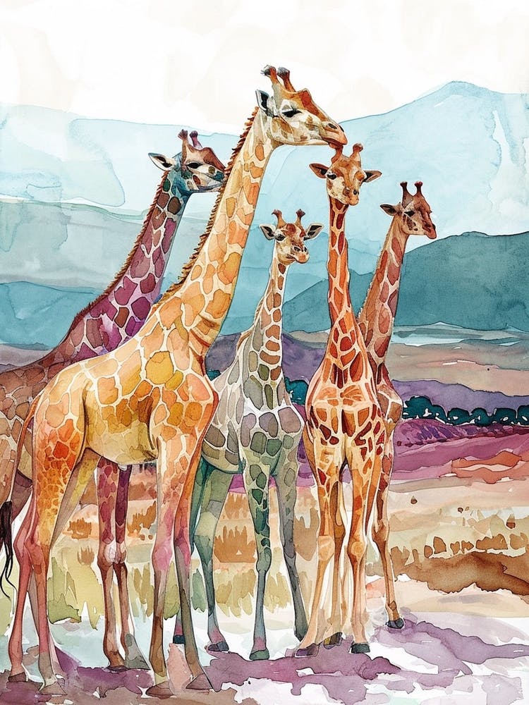 Herd Of Giraffe Earth Tone Watercolour 1