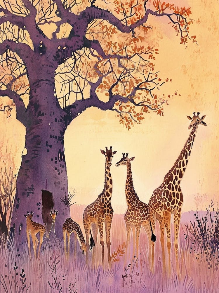 Herd Of Giraffe Cute Illustration  4