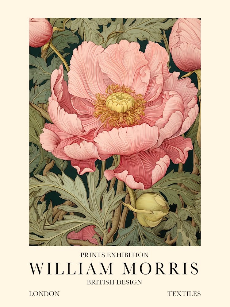 William Morris London Exhibition Poster Big Pink Flower