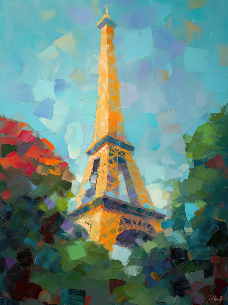 Eiffel Tower Paris France David Hockney Style 6