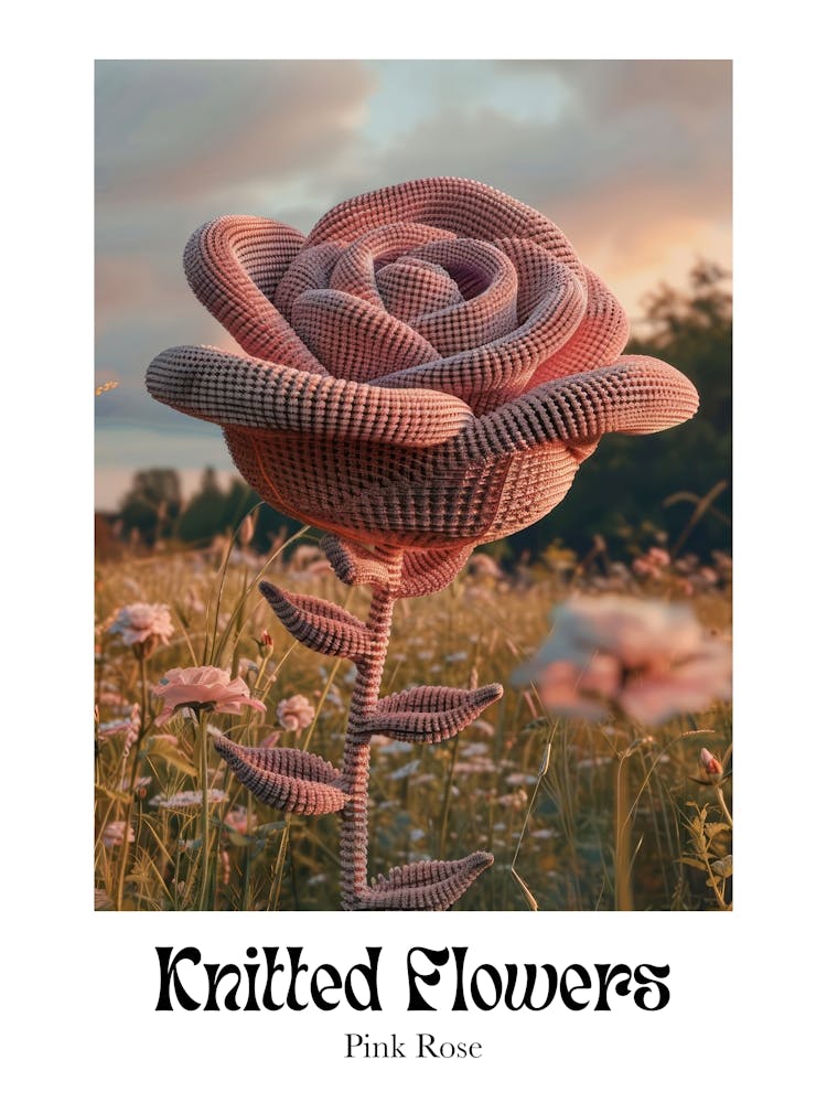 Knitted Flowers Pink Rose 7