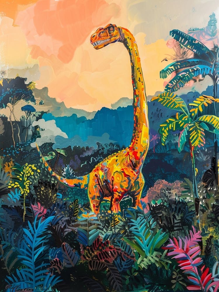 Dinosaur In A Tropical Landscape Painting 1