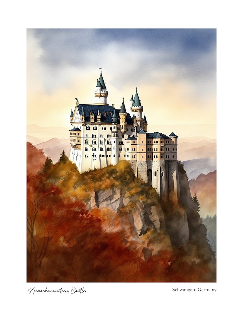 Neuschwanstein Castle 1 Aquarell-Reiseposter