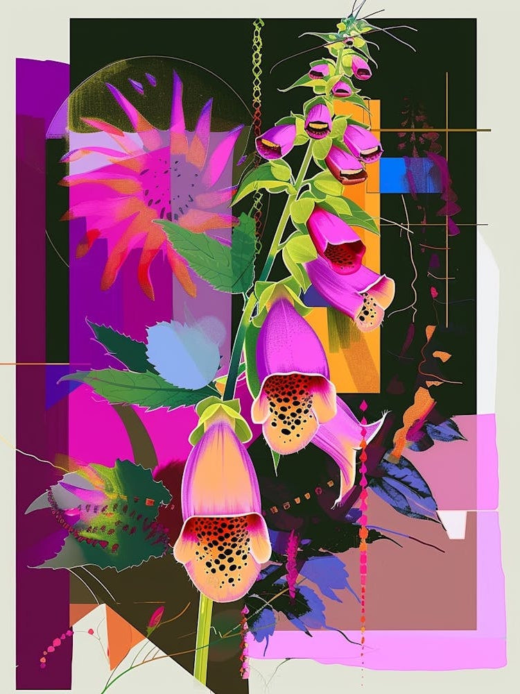 Foxglove 1 Neon Flower Collage