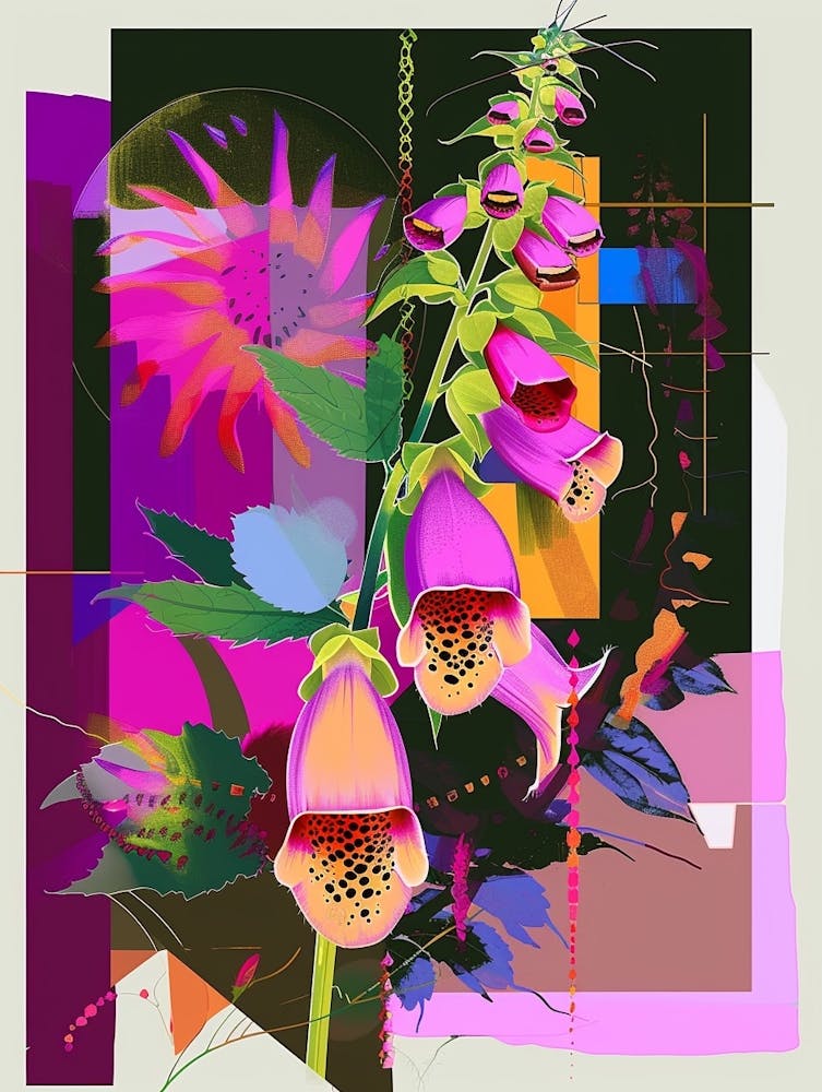 Foxglove 1 Neon Flower Collage