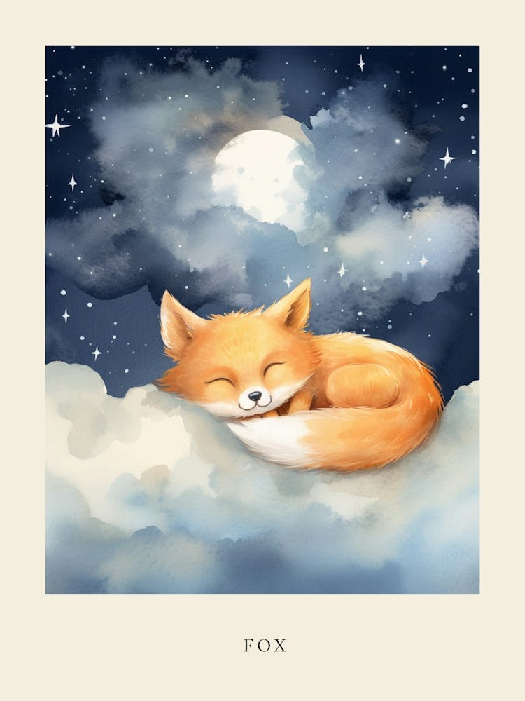 Babyfuchs 12 schläft in den Wolken Kinderzimmerposter