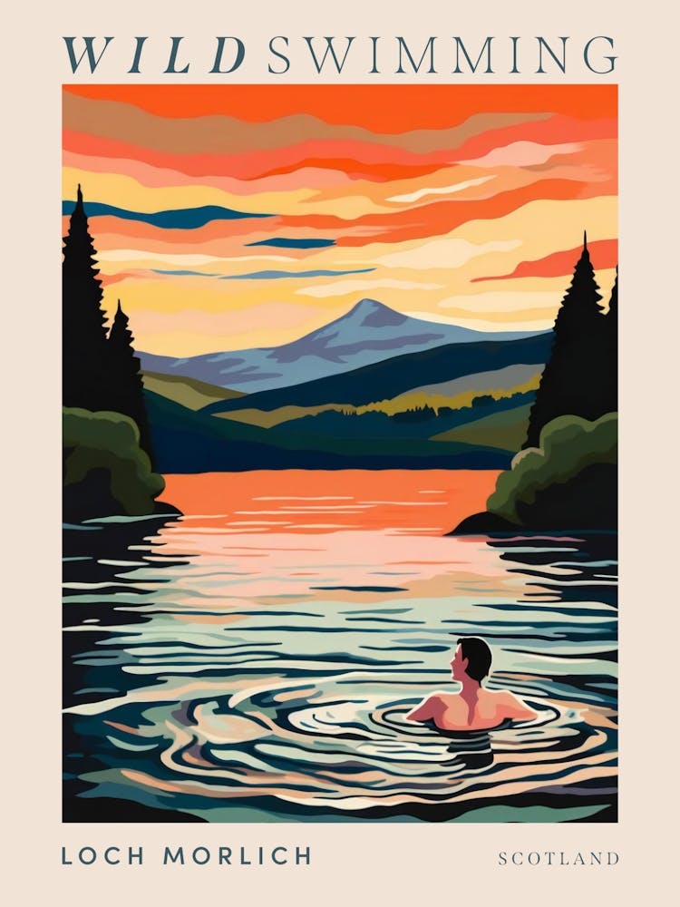 Wild Swimming At Loch Morlich Scotland 3 Poster