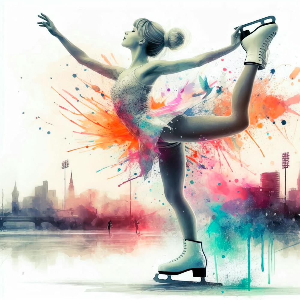 Figure Skating On Ice In Watercolor 1
