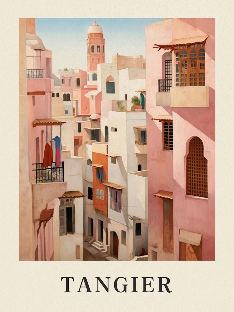 Tangier Morocco 8 Vintage Pink Travel Illustration Poster