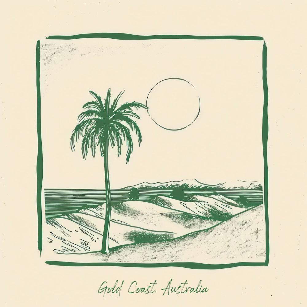 Gold Coast, Australia Green Line Art Illustration