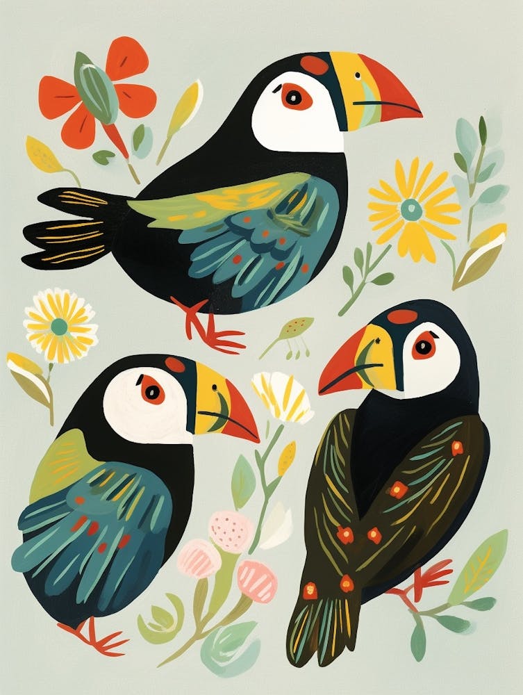 Folk Style Bird Painting Puffin 4
