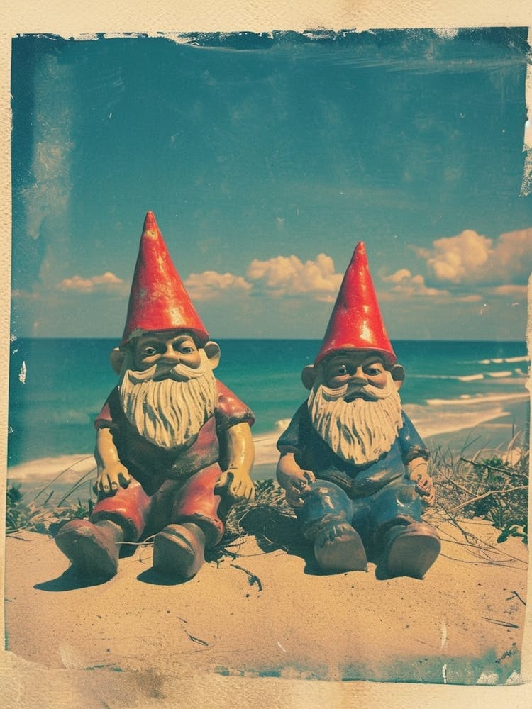 Polaroid Inspired Gnomes On The Beach 1