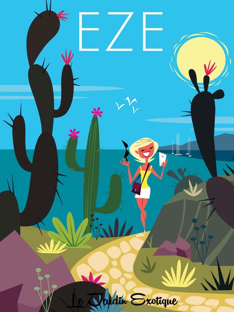Eze Le Jardin Exotique Poster Blue & Green