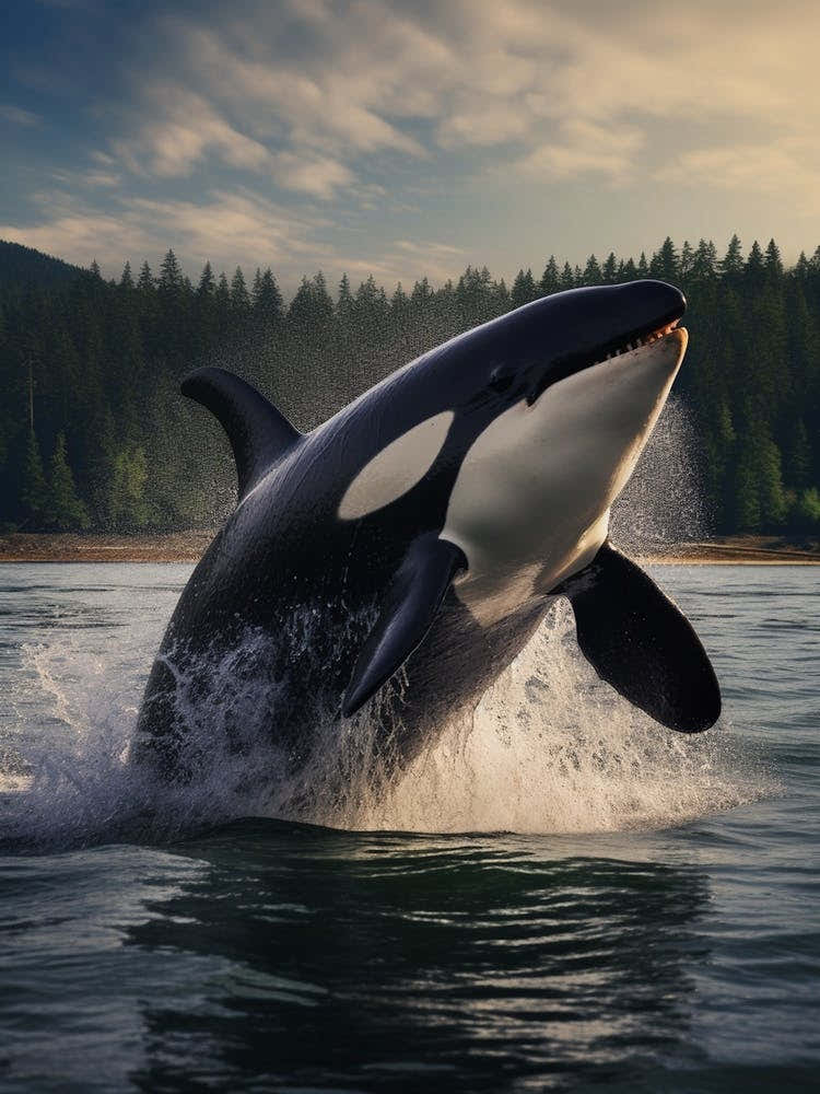 Moody Tones Of Orca Whale Diving Out Of Ocean