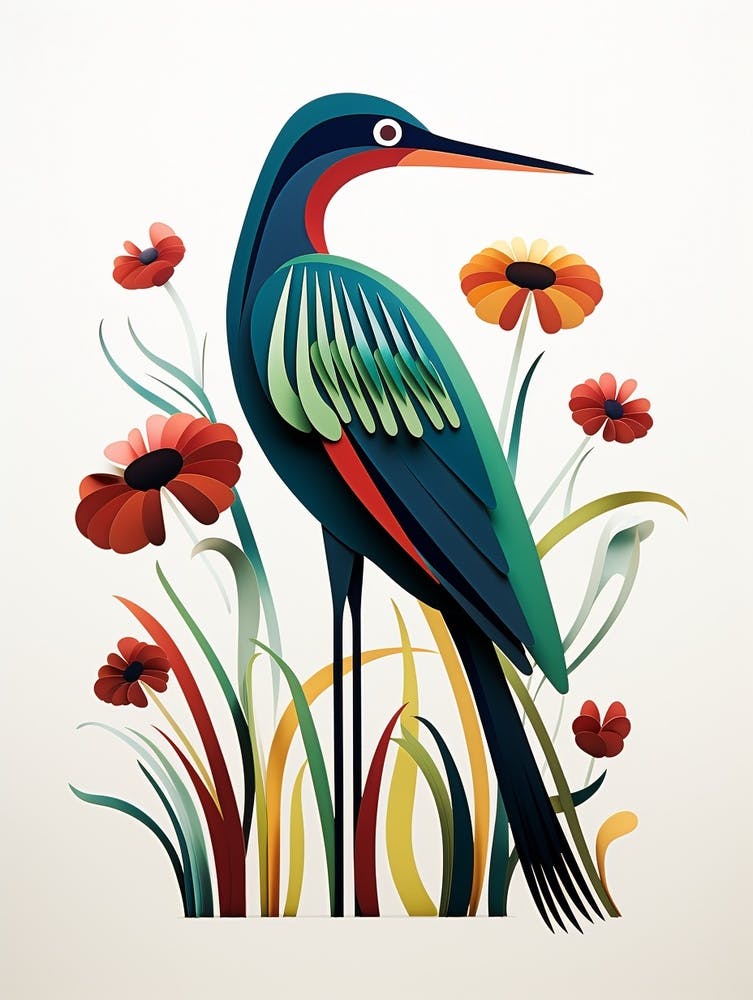 Scandinavian Bird Illustration Green Heron 1