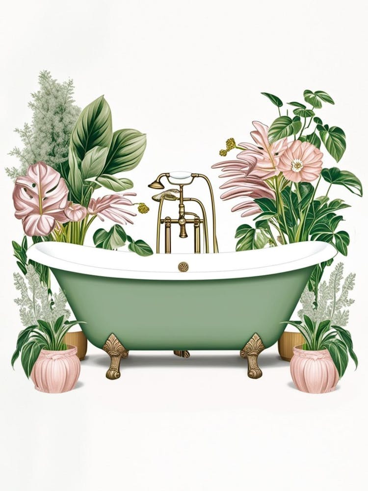Green Bathtub With Plants