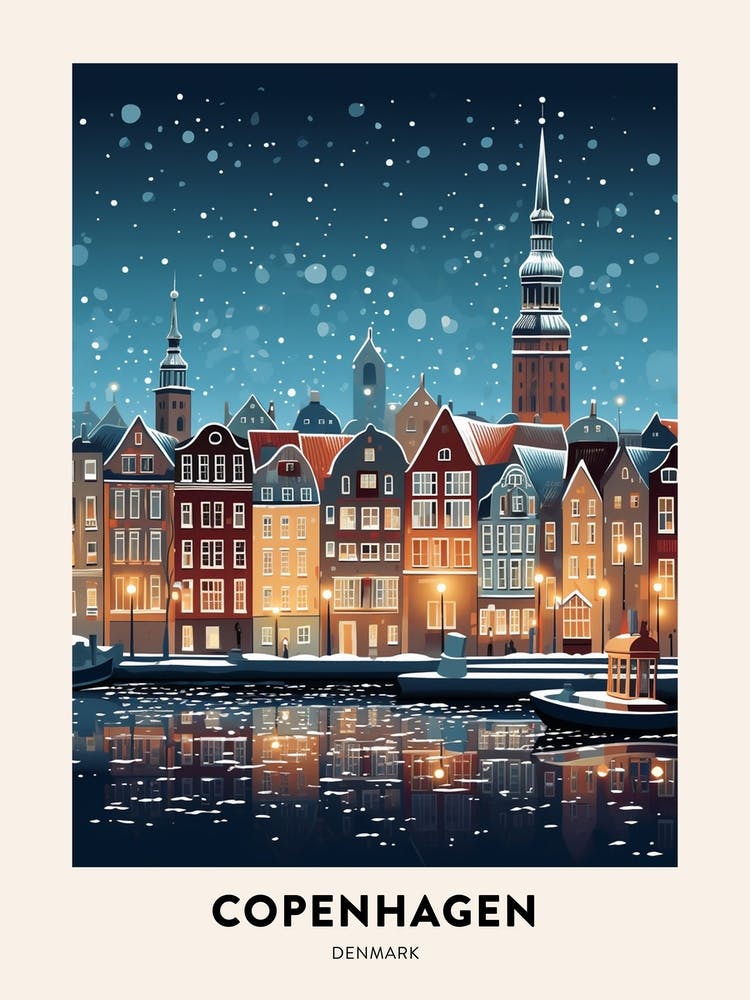 Winter Night  Travel Poster Copenhagen Denmark 3