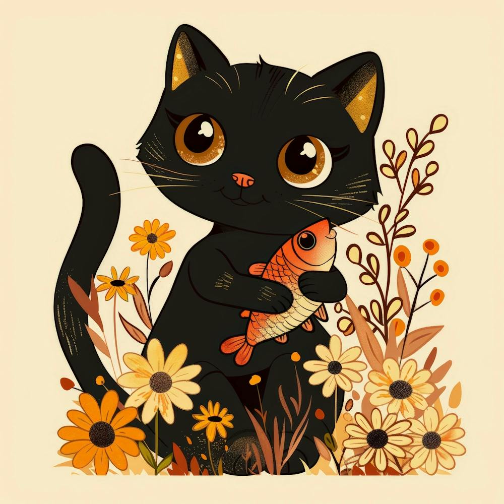 Black Cat With Fish