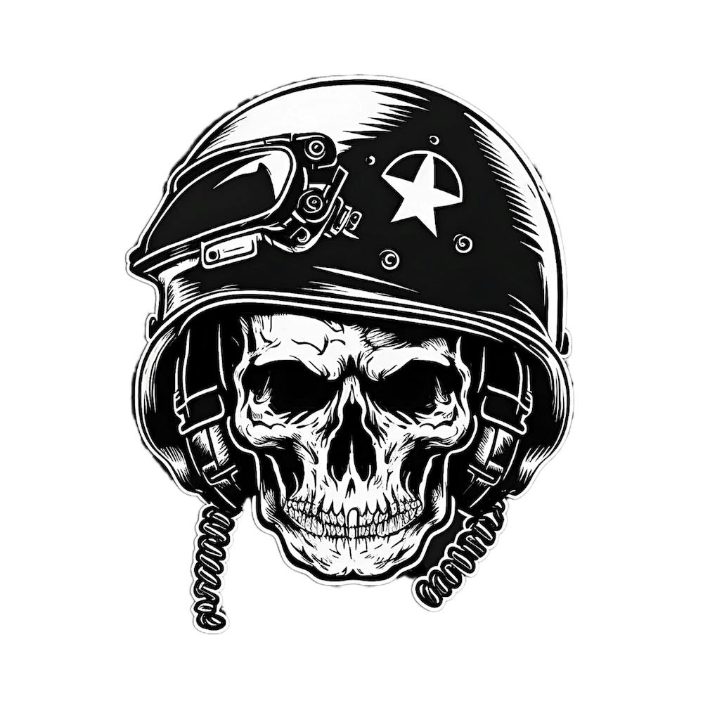 Military Biker Skull Tattoo Line Art