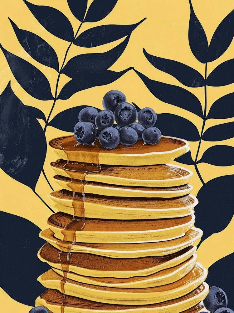 Art Deco Pancake Stack With Blueberries 1