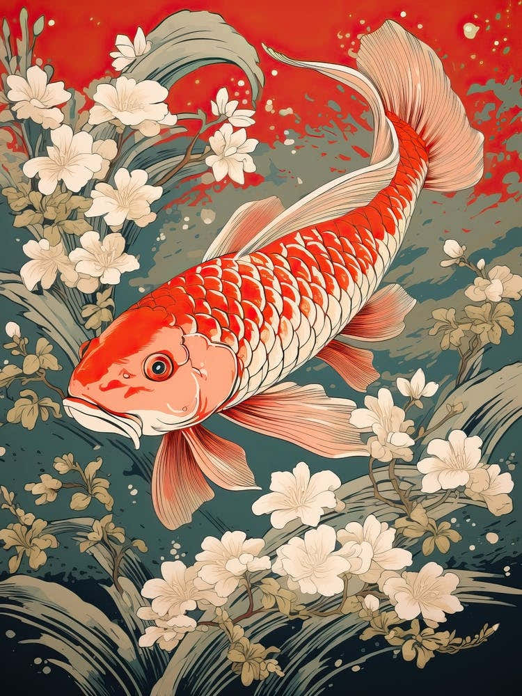 Carp Animal Drawing In The Style Of Ukiyo E 2