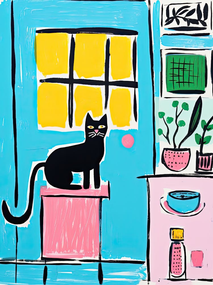 Black Cat In The Kitchen, Colourful