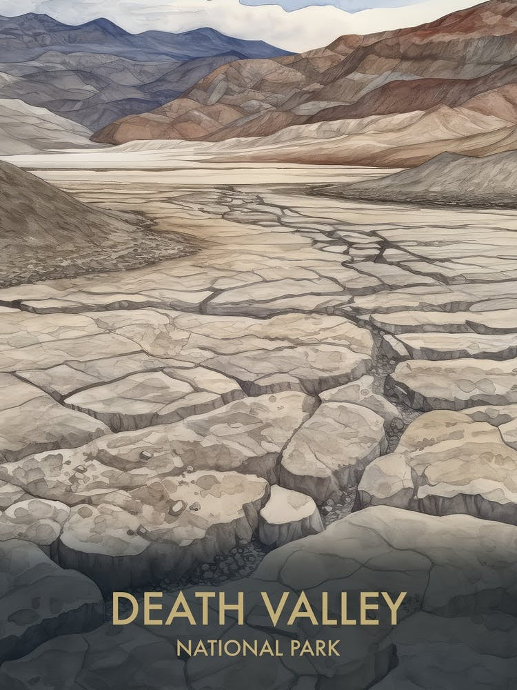 Death Valley National Park Watercolour Vintage Travel Poster 1