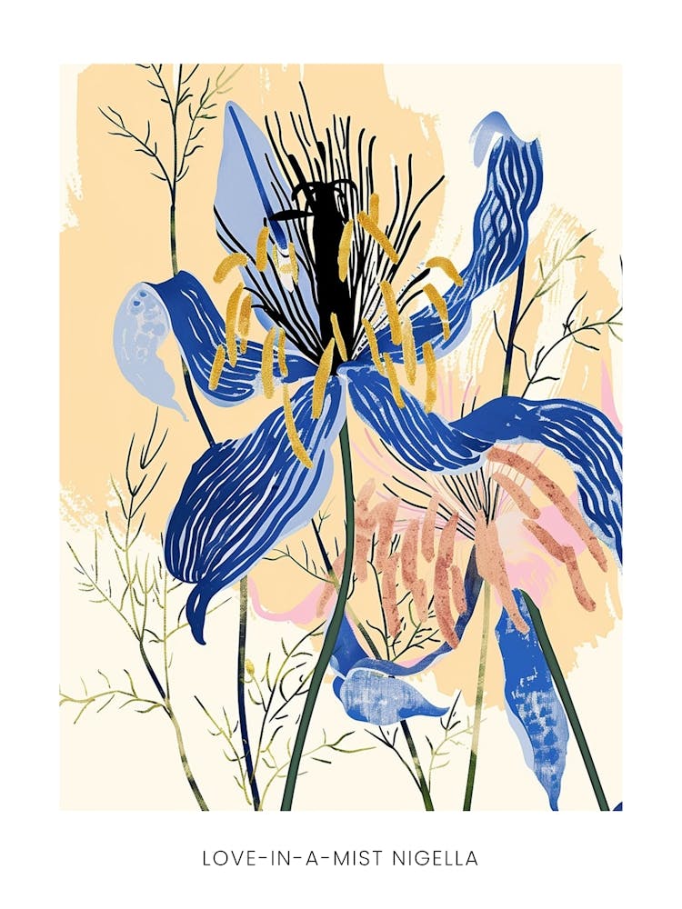 Colourful Flower Illustration Poster Love In A Mist Nigella 1