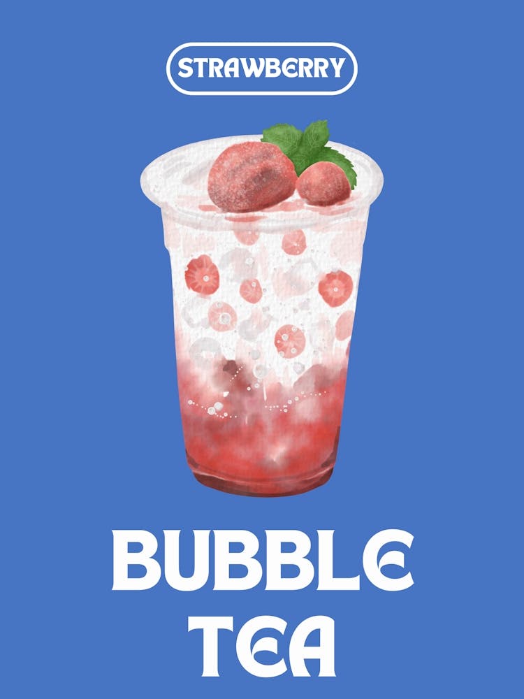 Strawberry Bubble Tea Kitchen Illustration