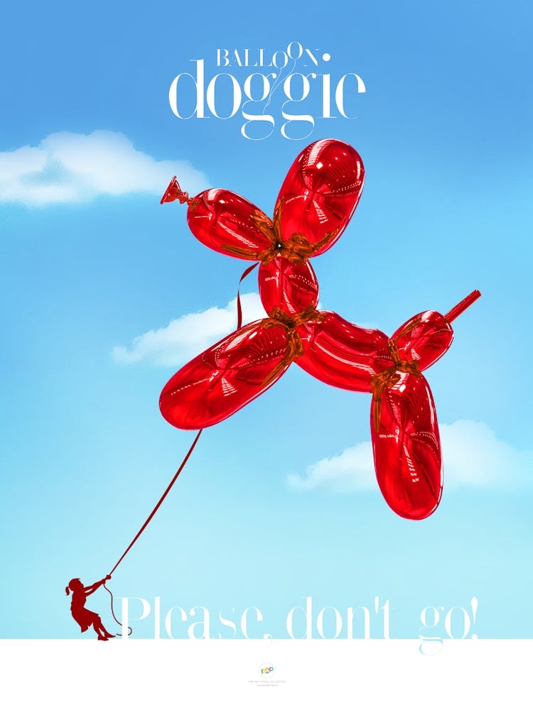 BALLOON DOGGIES PLEASE DON'T GO! | Digital art | Pop Art World 2025 This character was invented by someone who played with making figures with balloons. Suddenly, in his skillful hands appeared this little dog, today baptized by Pop Art World as Balloon Doggie. This artwork was created using Adobe Illustrator and Photoshop. The best of Pop Art images, now in digital replicas! Prints with bright colors, sharp images, and high resolution.