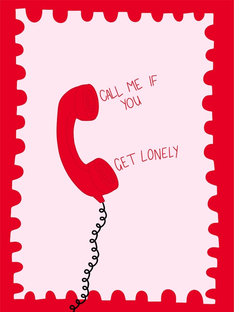 Call Me If You Get Lonely Red and Pink Hand Drawn Girly