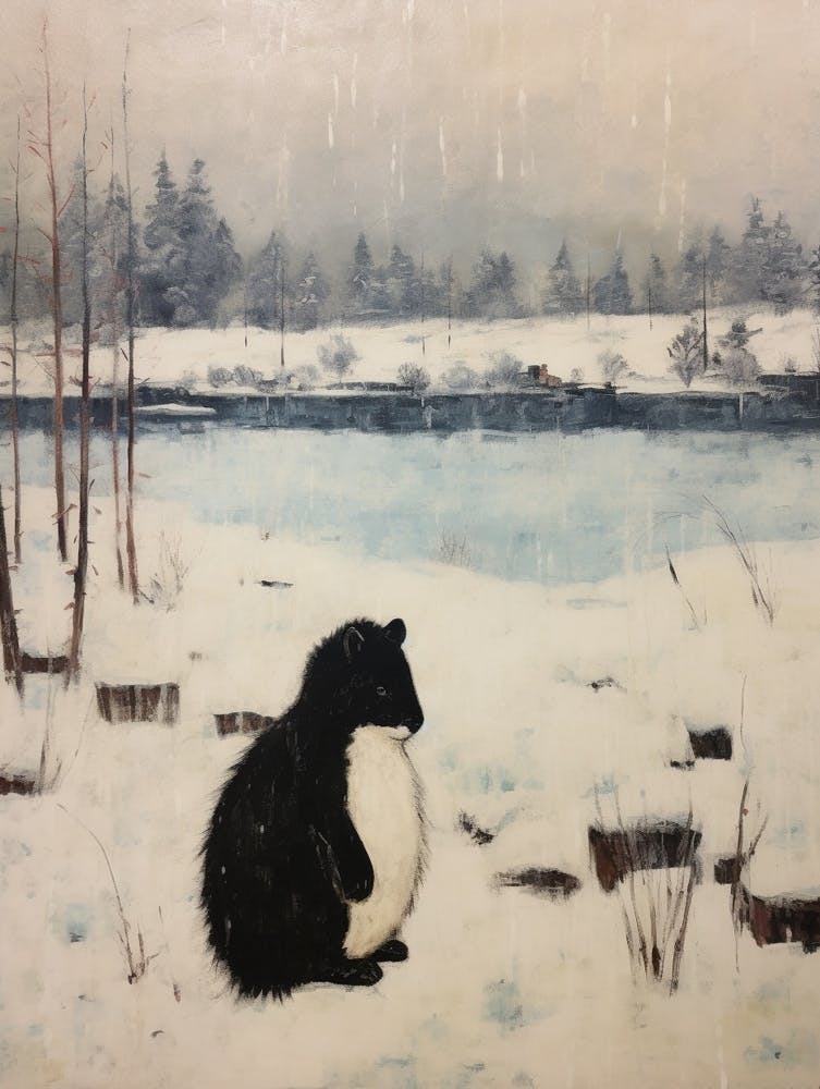 Vintage Winter Animal Painting Skunk 3