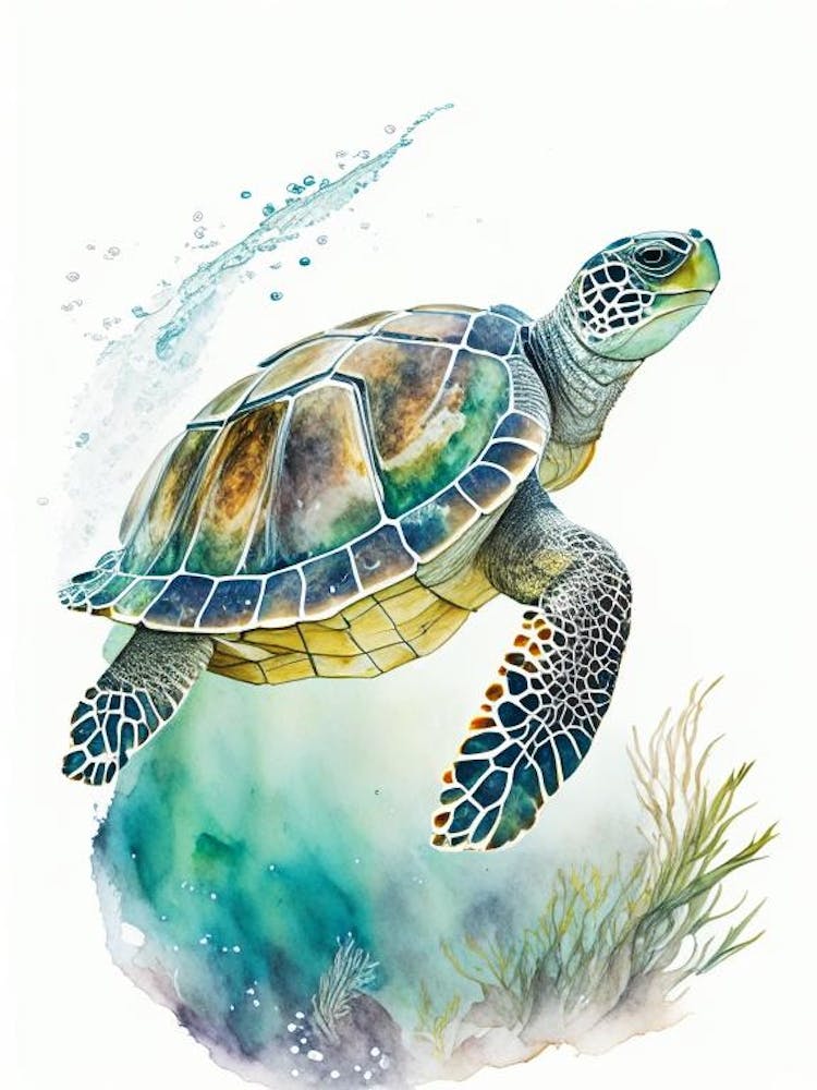 Foraging Sea Turtle, Sea Turtle Cute Neon 1